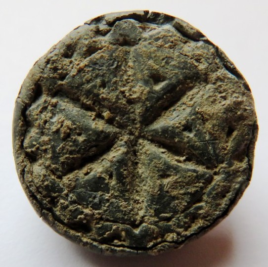 mittelalterlicher Siegelstempel mit einem Zeichen, welches eine Hausmarke oder sonstiges Zeichen darstellt, ohne Umschrift, vielleicht ein Zweitsiegel