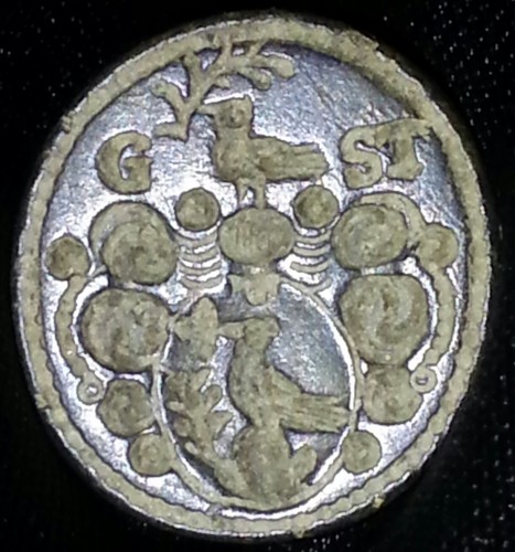 neuzeitliches Petschaft um 1800, Vogel im und über ovalem Wappen mit Initialen